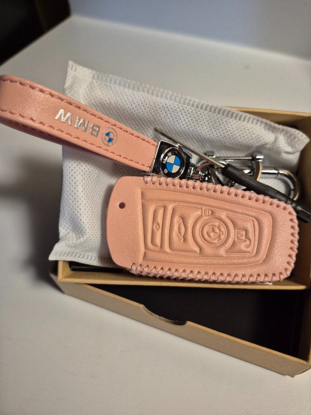 PINK LEATHER BMW KEY FOB COVER